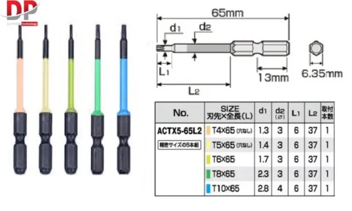 Vỉ 5 mũi vít hoa thị Anex (ACTX5-65L2)