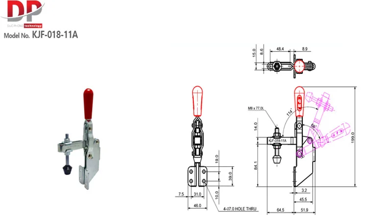 TOGGLE Kẹp dọc chân đế áp suất 180KG - KJF