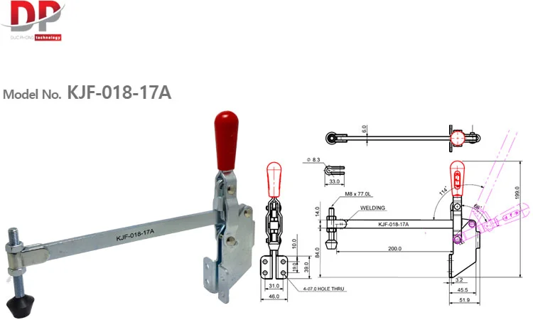 TOGGLE Kẹp dọc chân đế áp suất 180KG - KJF